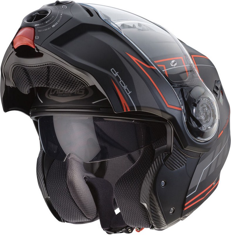 Caberg DROID BLAZE Flip Up Helmet, MATT BLACK/RED FLUO, Size S ...